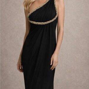 Oscar Elegant Black One-Shoulder Gown